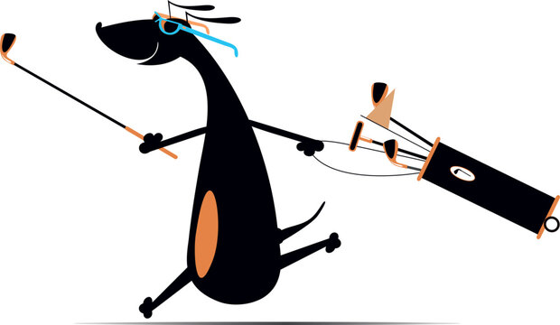 Cartoon dog runs to play golf