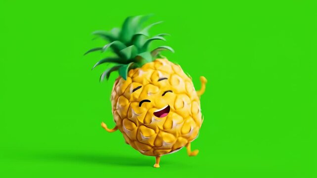 A cheerful cartoon pineapple with a smiling face and winking eye