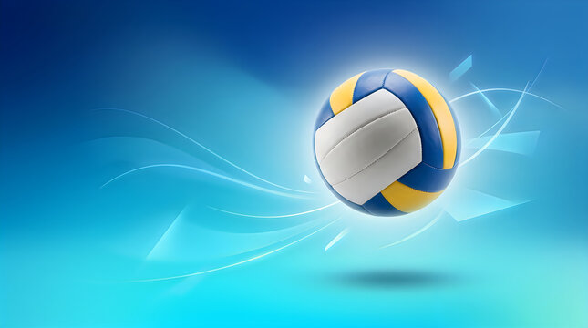 Volleyball in motion on blue background