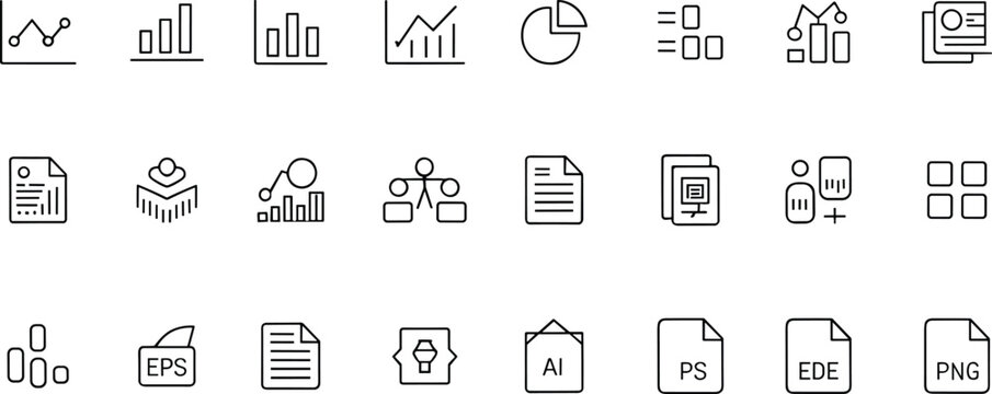 Business statistics and data analysis line icon set for financial document layout