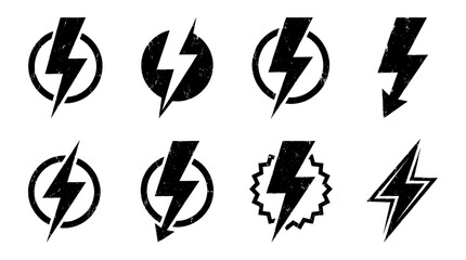 Fototapeta premium Grunge Lightning Bolt Electric Flash Icon Vector Set