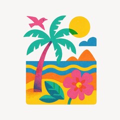 Obraz premium Tropical beach vibrant illustration