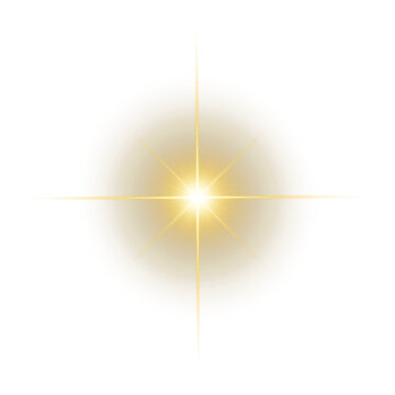 Abstract yellow sparkle flare PNG isolated on transparent background with brilliant star glow, optical light burst, radiant shine and realistic lens flare effect