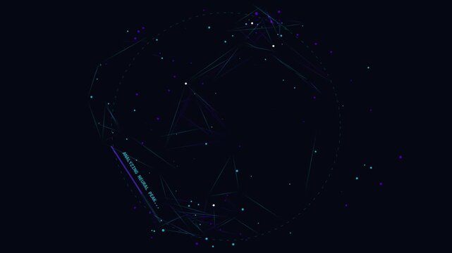 Digital plexus sphere with neural analysis data overlay and motion dots