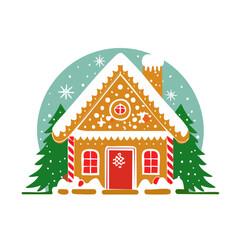 Fototapeta premium Gingerbread House Christmas Illustration