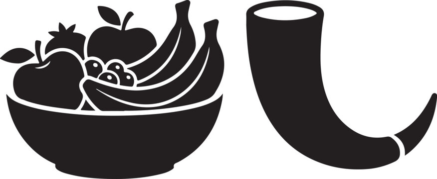 Thanksgiving cornucopia icon, fruit bowl vector, harvest symbols isolated on Transparent Background