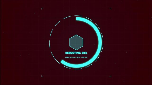 Digital interface with system reboot loading progress bar animation