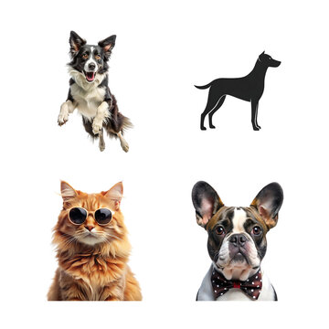 Funny pets isolated on transparent background