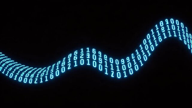 Binary code wave on black background