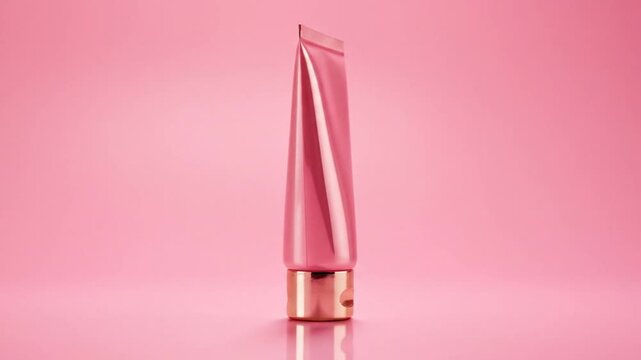 Luxurious pink cosmetic cream tube presentation on a pastel pink studio background for product advertisement