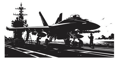 Fighter Jets on Aircraft Carrier Flight Deck Naval Aviation Illustration © Anh Hoang