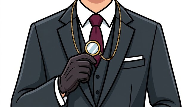 Man in suit holding monocle on chain