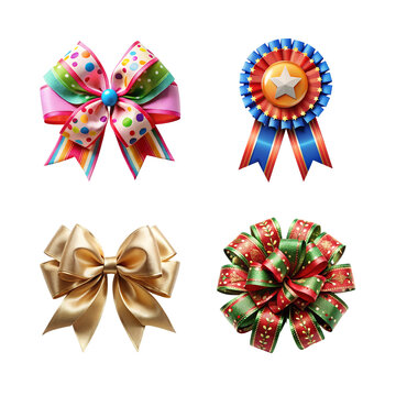 Collection of colorful bows isolated on transparent background