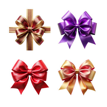 Collection of colorful gift bows isolated on transparent background