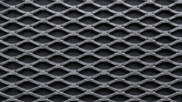 Close-up view of a dark grey expanded metal mesh with diamond pattern.