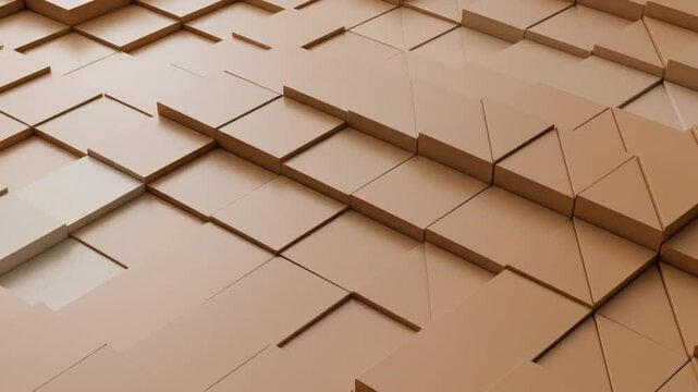 Abstract brown geometric pattern of squares and triangles in a repeating seamless design