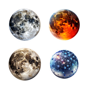 Four planets isolated on transparent background