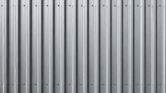 Close-up view of a grey corrugated metal sheet with vertical ridges and visible fasteners, forming a textured industrial background.