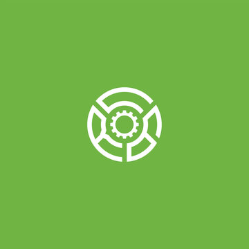 minimalist letter C R G with gear icon on green background