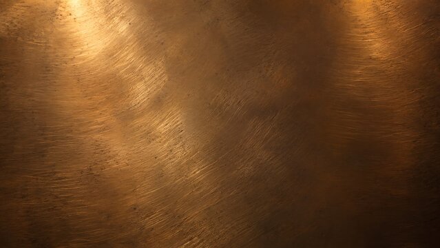Close-up of a brushed bronze or copper metal surface with warm, reflective light and textured patterns.