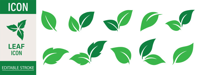 Leaf sprout icon vector set, green leaves plant eco logo symbol simple graphic illustration set, vegan fresh herb pictogram shape sign, organic natural healthy logotype eps 10 © top3