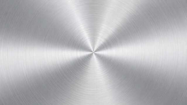 Close-up view of a brushed metal texture with a radial pattern, reflecting light and showing a shiny silver surface.
