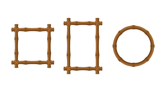 Set of bamboo frame borders in square rectangle and circle