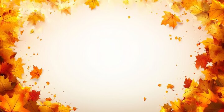 Autumn Background Featuring A Beautiful Border Design Of Vivid Orange Maple Leaves On Light Surface