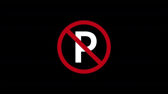  Red circle no parking sign animation . White P symbol represents restricted parking areas in urban environments. Animated no parking symbol for city traffic control in 4K with Alpha Channel