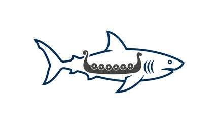 Fototapeta premium Shark silhouette combined with a Viking longship design.