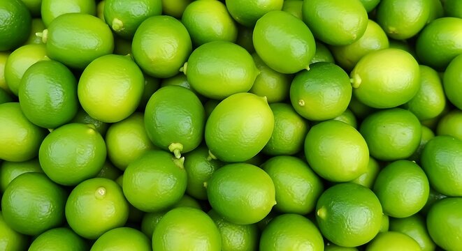 Abundance of Fresh Green Citrus Limes in a Pile