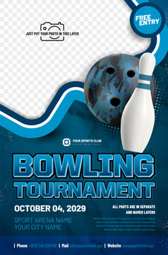 Poster template for bowling tournament with place for your photo