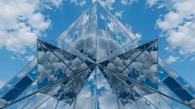 Abstract geometric glass architecture reflection sky cloud dreamlike hypnotic visionary meditative calm optical effect