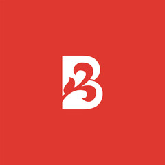 stylized letter b logo on red background with nature leaf symbol template © mastinflowᵀᴹ