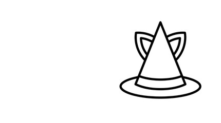 Fototapeta premium A simple black and white line drawing of a witch hat with cat ears.