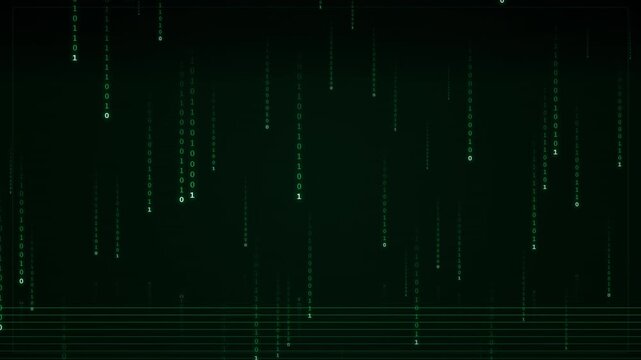 Digital Green Binary Code Streaming Down Background Technology Animation