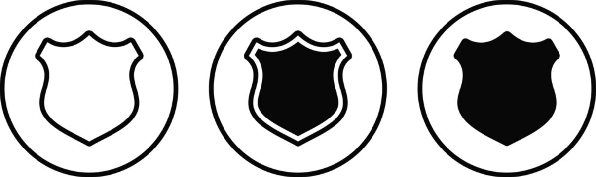 Set of shield icons in black and white circles for security and protection design