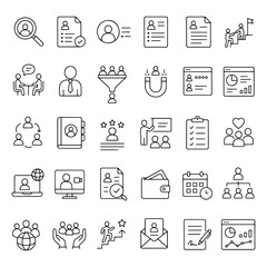 Human resources, recruitment, and hiring line icon set for professional UI/UX design. © MS Graphics