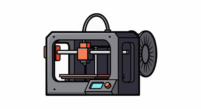 A gray and orange 3D printer with a spool of filament on the right side