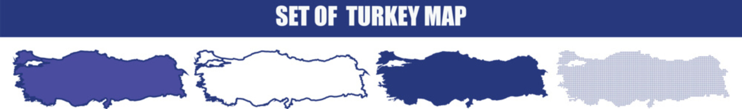 Turkey map set in multiple vector graphic styles with geography