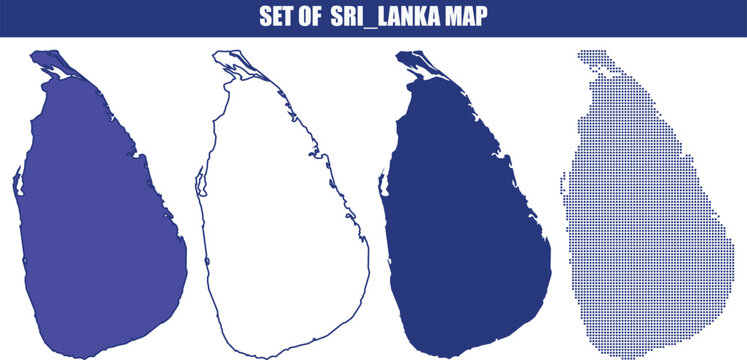 Set of sri lanka map silhouettes and line art in multiple styles