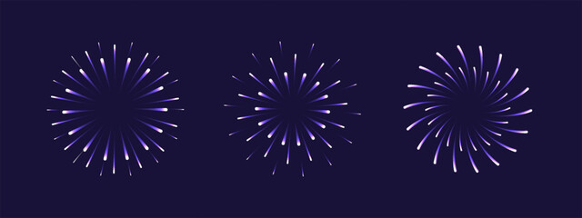 Fototapeta premium Firework celebrate isolated on purple background, new year 2027 sparkle fire. Happy icon celebration and 3d geometric work with pattern new display. Bright firework purple and confetti.