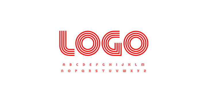 Striped Retro Sport Font Linear Logo Outline Alphabet Geometric Pattern Letter Set Modern Typography. Creative Typographic Design for Road Title Soccer Poster Headline. Bauhaus Fonts. Vector Typeface