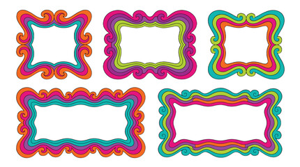 Fototapeta premium Set of colorful ornate wavy decorative frames on white