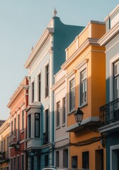 Obraz premium Warm sunlight illuminating a vibrant street scene showcasing traditional architectural details and colorful facades of buildings, detail, old, tropical
