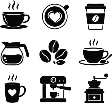 Coffee cup with heart steam ico Art & Illustration