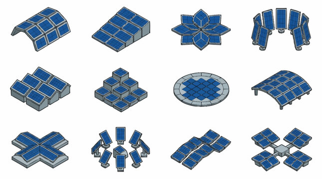 Collection of blue geometric modular building blocks.