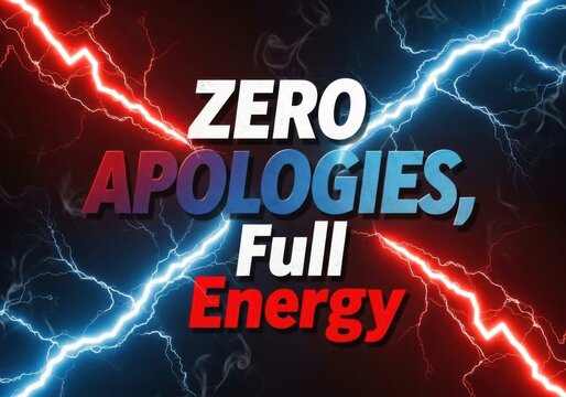 Zero apologies full energy text with lightning isolated on white background