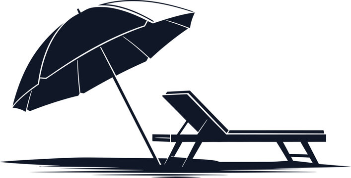 Minimalist black silhouette icon of a sun lounger under a beach umbrella with umbrella vacation silhouette sunbathing tranquility minimalist illustration