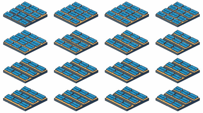 Stacked blue solar panels in isometric perspective view.